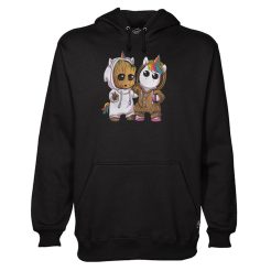 Unicorn And Groot Black Hoodie