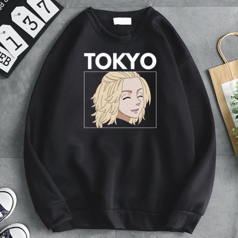Bright Sweatshirt Print Tokyo Solo Color Sweater