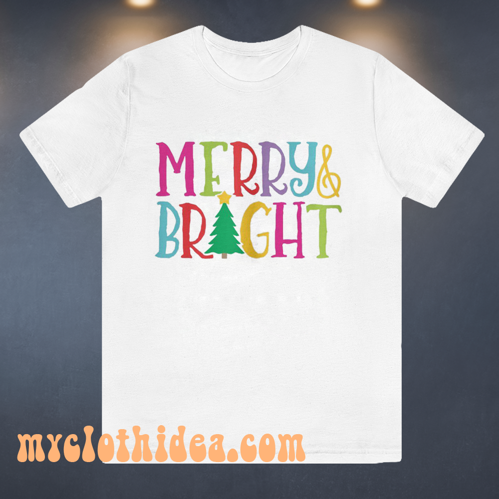 Colorful Merry & Bright Tree Cute Christmas T Shirt
