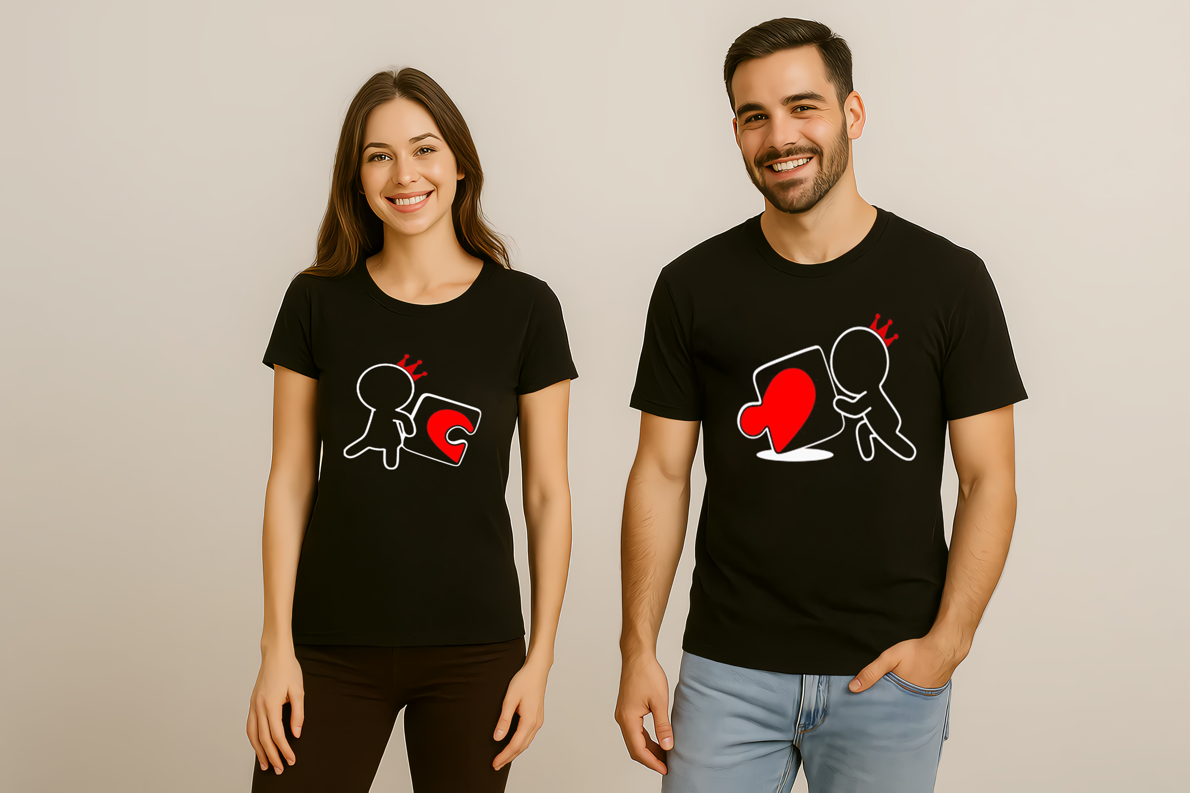 Matching Puzzle Heart Couple T-Shirt
