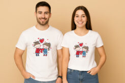 Cute Holding a Red Heart Couple T-Shirt
